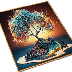 Radiant Red Wood Crystal Glass Wall Paintings For Home