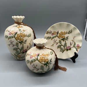Floral Effect Decorative Vase and Showpiece - Set of 3