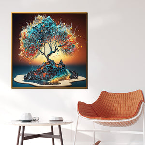 Radiant Red Wood Crystal Glass Wall Paintings For Home