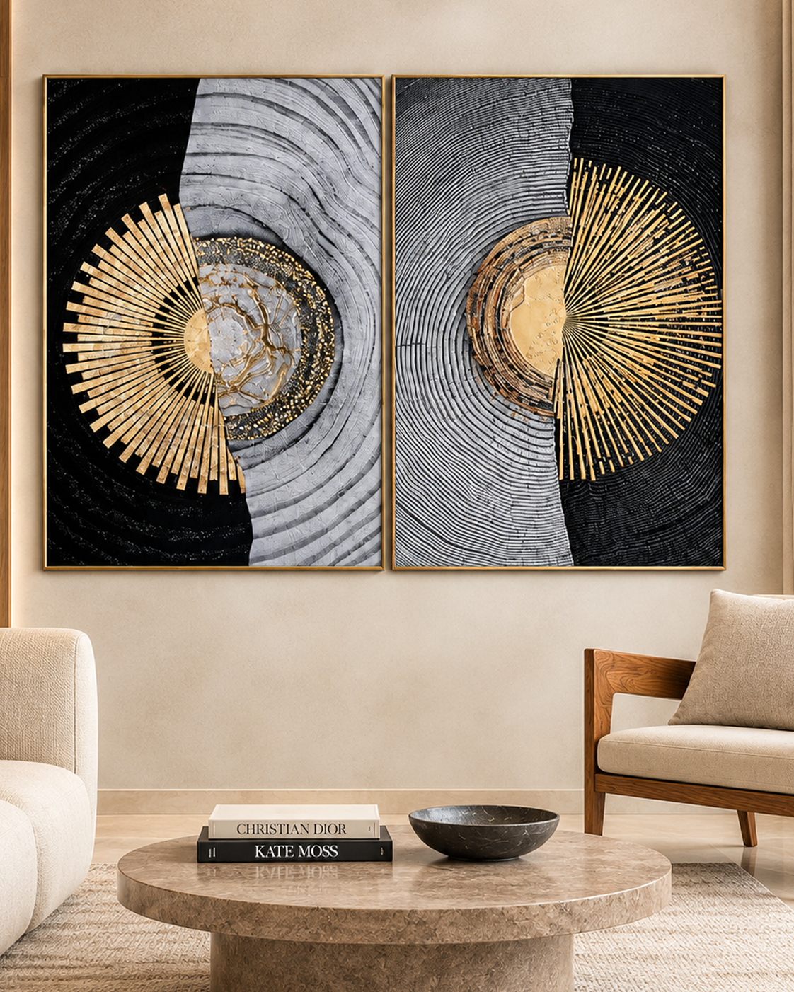 Luxor Twin Circular Discs Framed Crystal Glass Decorative Wall painting Art & Wall Decoration items - Set of 2