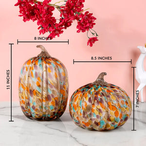 Harvest Glow Handblown Glass Pumpkin Decorative showpiece - Set of 2