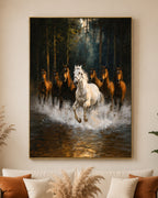 Seven Wild Horses in the Water Embossed Wall Painting for Home & Item for Wall Decoration ( 35.5 x 23.5 Inches )