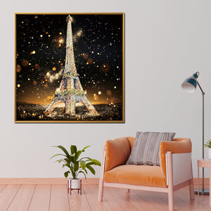 Midnight Eiffel Illumination Crystal Glass Wall Paintings For Home