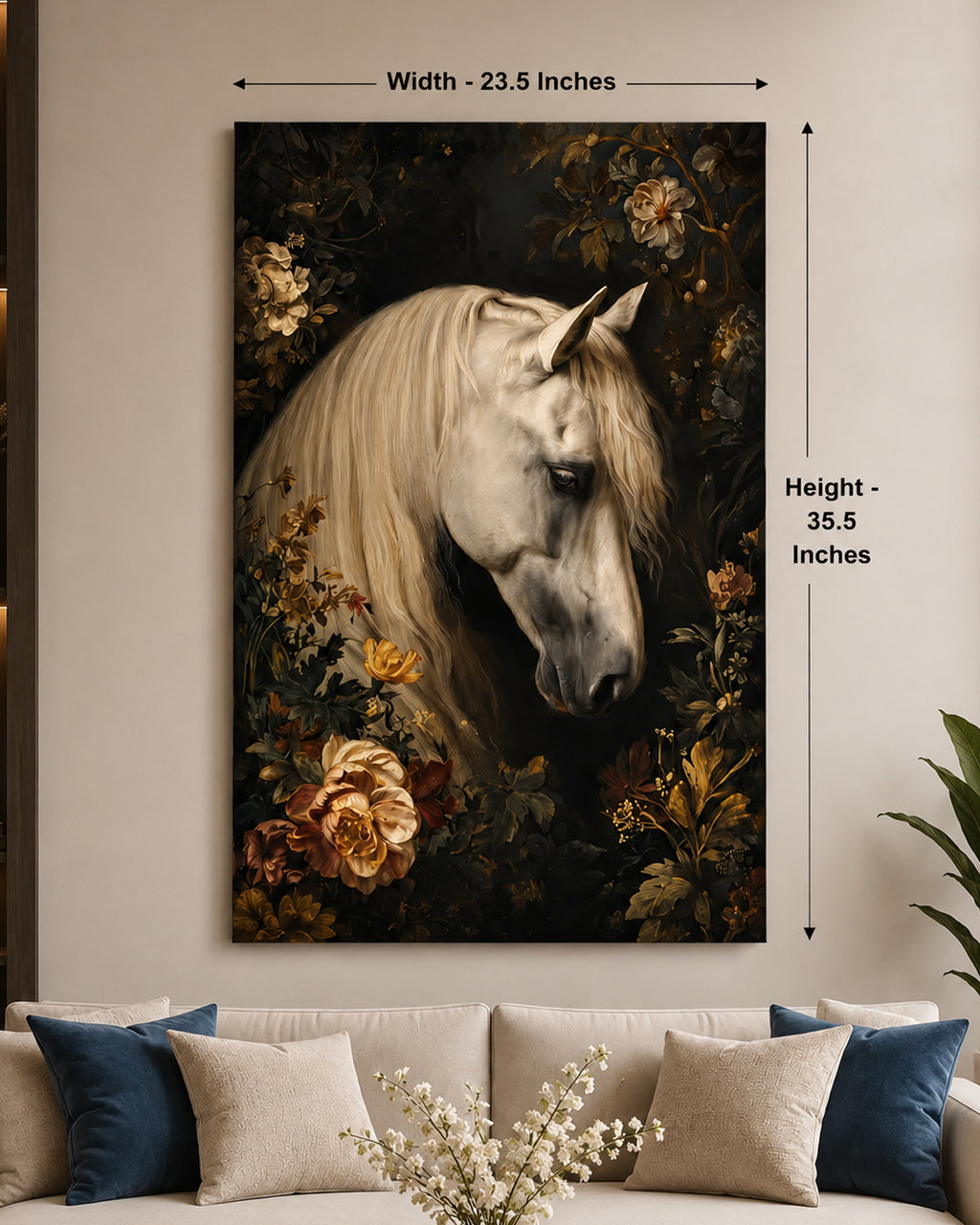 Graceful White Horse Embossed Wall Painting for Home & Item for Wall Decoration ( 35.5 x 23.5 Inches )