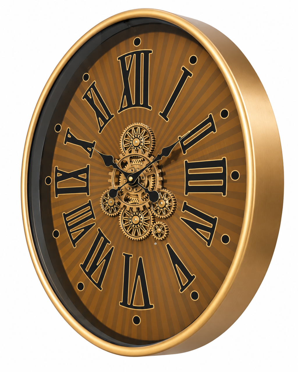 Classic Hour Luxury Designer Silent Movement Wall Clock With Moving Gear Mechanism (Steel Body)