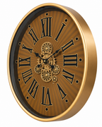 Classic Hour Luxury Designer Silent Movement Wall Clock With Moving Gear Mechanism (Steel Body)