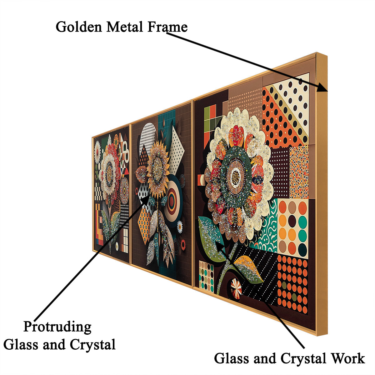 Buy Floral Symphony Glass PaintingsSet of 3 Dekor Company
