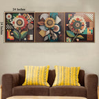 Floral Symphony Glass Paintings For Living Room - Set of 3