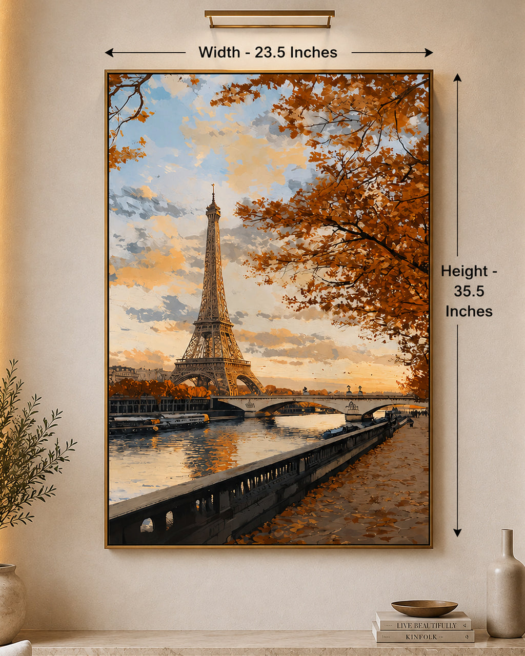 Eiffel Tower at Sunset Embossed Wall Painting for Home & Item for Wall Decoration ( 35.5 x 23.5 Inches )