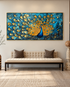 Peacock Glory 100% Hand Painted Wall Painting (With Golden Outer Floater Frame frame) (27.5x55 Inches)