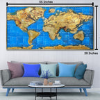 Global Odyssey World Map 100% Hand Painted Wall Painting (With Golden Outer Floater Frame frame) (27.5x55 Inches)