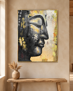 Tranquil Buddha 100% Hand Painted Wall Painting (With Golden Outer Floater Frame frame) (47x35.5 Inches)