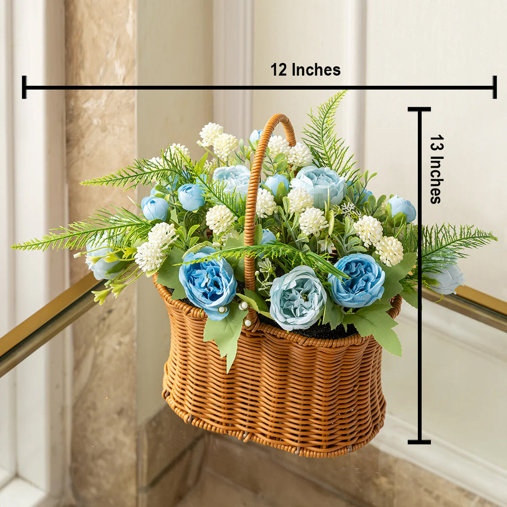 Blushing Artificial Blue Rose Flower Basket