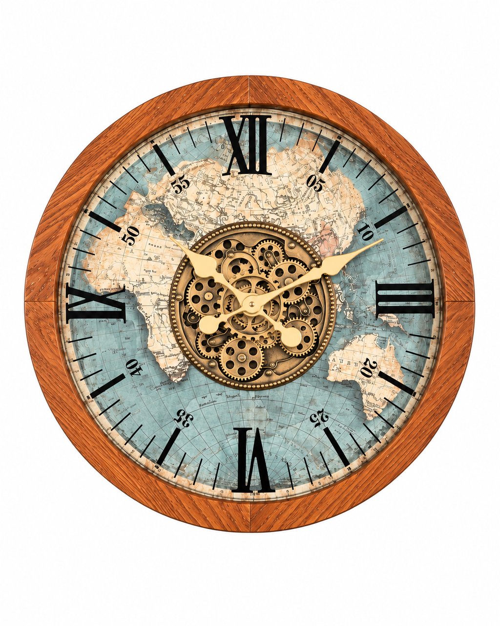 World Meridian Luxury Designer Silent Movement Wall Clock With Moving Gear Mechanism (Steel Body)