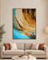 Waves of Earth 100% Hand Painted Wall Painting (With Golden Outer Floater Frame frame) (35.5x47 Inches)
