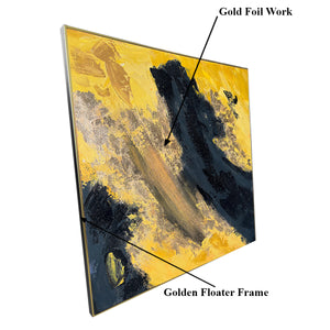 Golden Noir Essence  Handpainted Wall Painting (With outer Floater Frame)