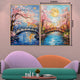 Blossom Over the Bridge  Canvas Paintings - Set of 2