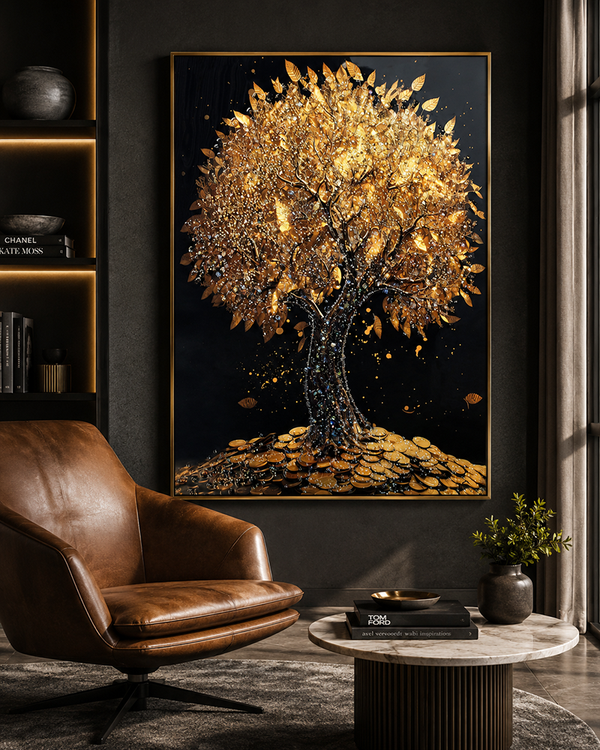Glimmering Tree of Ethereal Beauty Crystal Glass Framed Wall Paintings