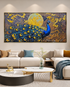 Golden Moon Peacock 100% Hand Painted Wall Painting (With Golden Outer Floater Frame frame) (27.5x55 Inches)