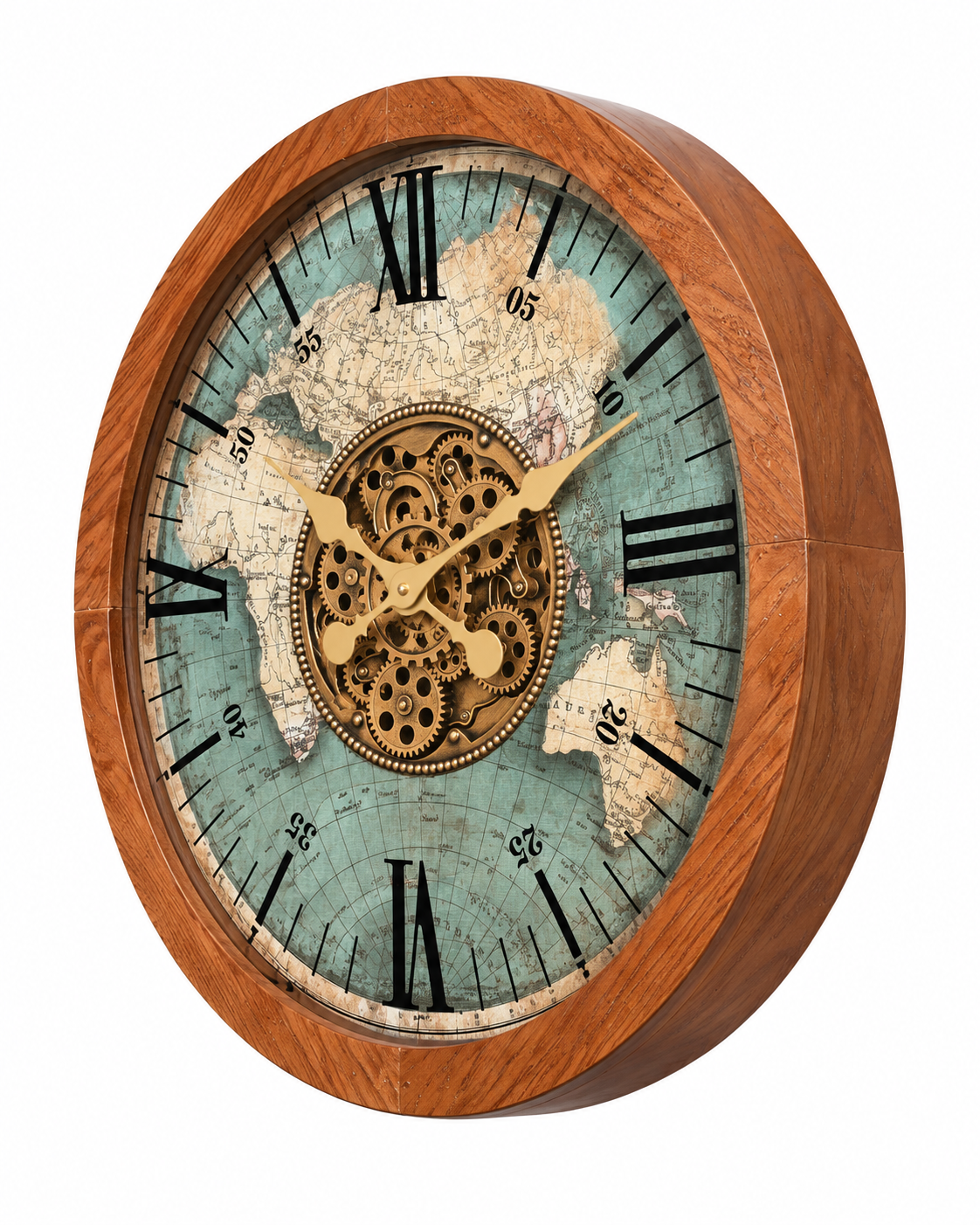 World Meridian Luxury Designer Silent Movement Wall Clock With Moving Gear Mechanism (Steel Body)