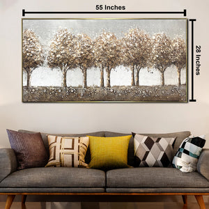 Twilight Forest Hand Wall Painting and Item for Wall Decoration (Comes With an Outer Floater Frame) (28x55 Inches)