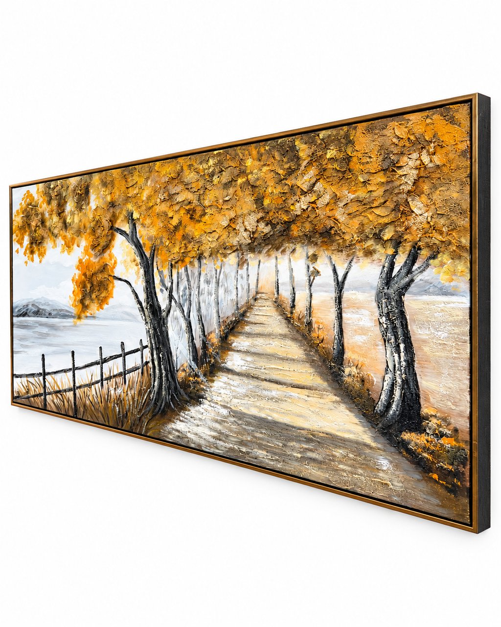 Endless Journey 100% Handmade Nature Painting For Home (With Golden Outer Floater Frame ) (27.5x55 Inches)