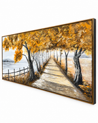 Endless Journey 100% Handmade Nature Painting For Home (With Golden Outer Floater Frame ) (27.5x55 Inches)