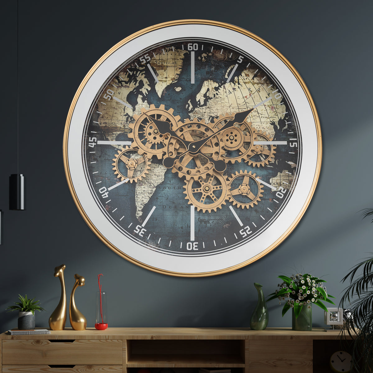 Prime Hour Luxury Designer Silent Movement Wall Clock For Living Room With Moving Gear Mechanism Buy Wall Clock Online - BIG (Steel Body)
