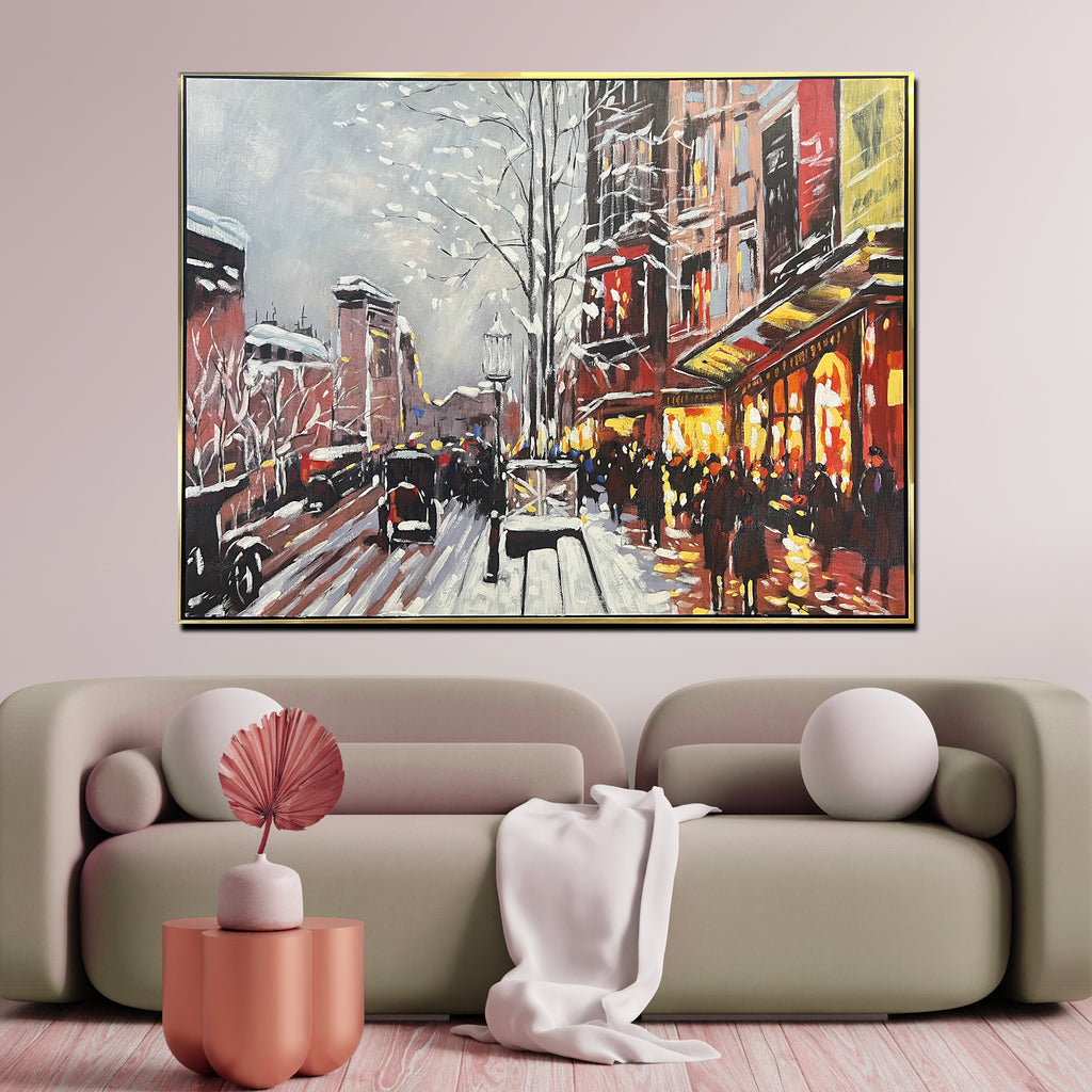 An English Evening Hand painted Wall Art (With Outer Floater Frame) (47x36 Inches)