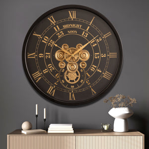 Mystic Motion Luxury Designer Watches Wall Clock For Living Room With Moving Gear Mechanism Buy Wall Clock Online - Medium (Black) (Steel Body)