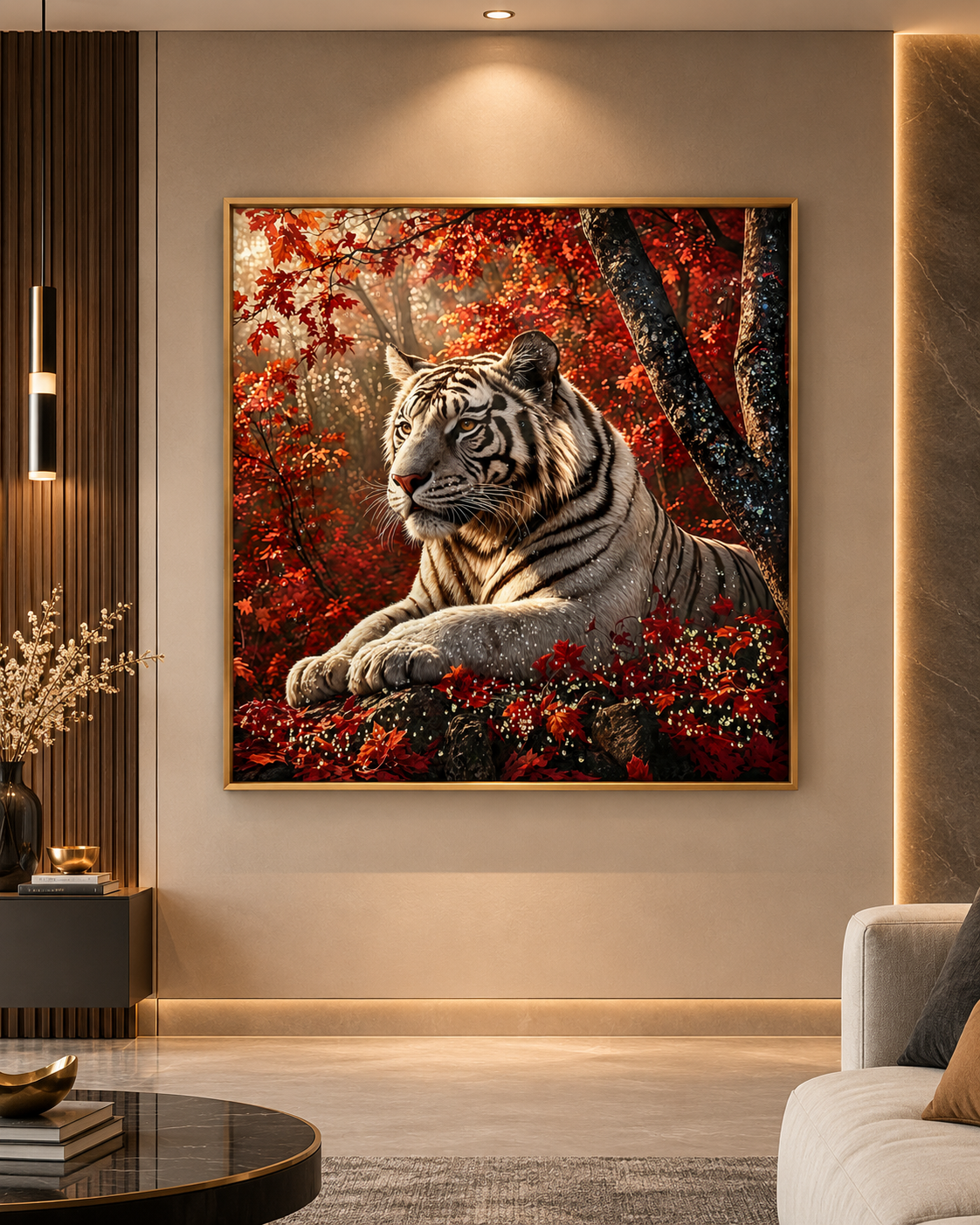White Tiger of the Red Woods Crystal Glass Painting & Wall Decoration Items