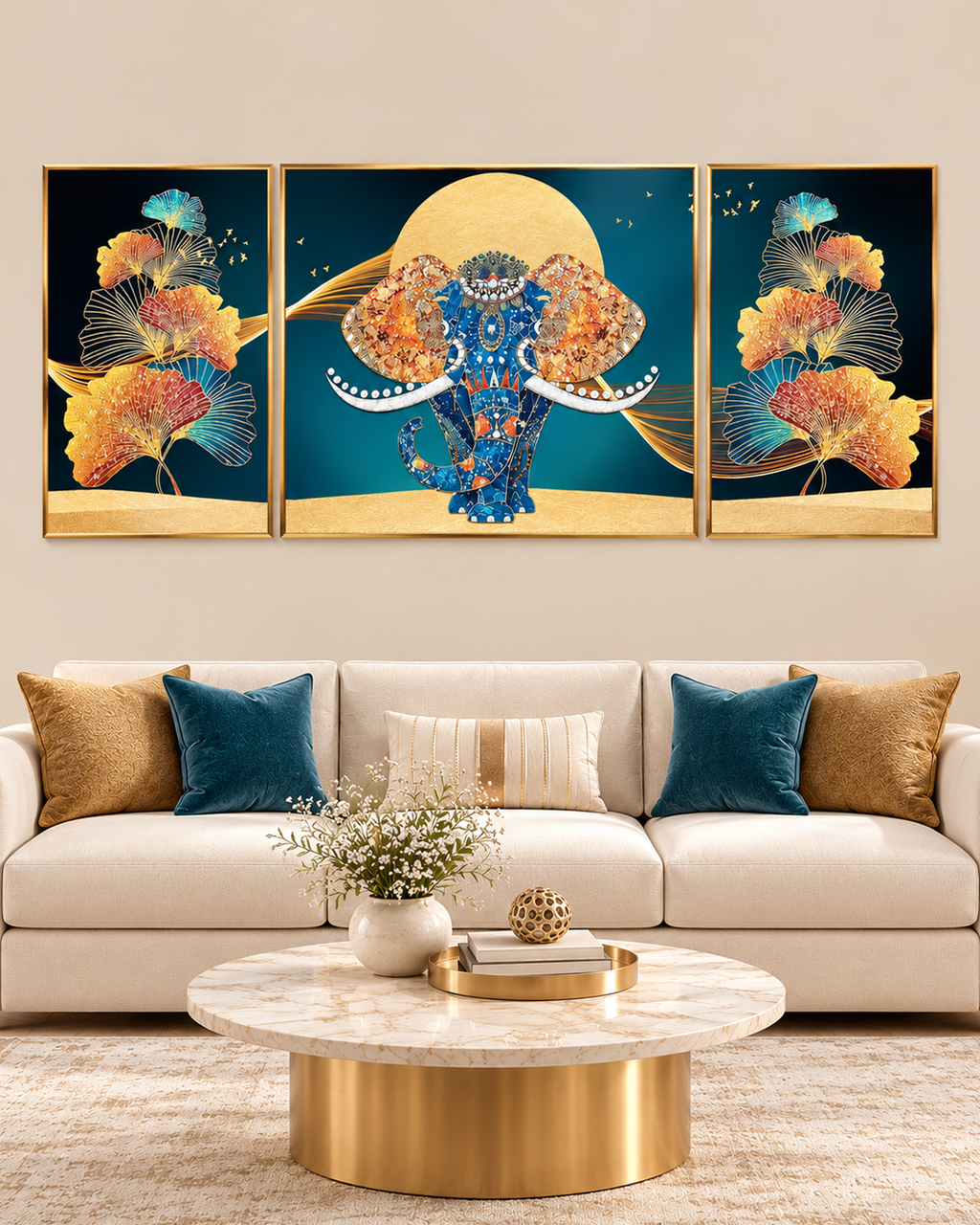 Tusker Reverie Crystal Glass Wall Decor Paintings for Home - Set of 3 (N)