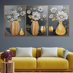 Divine Floral Dimensions Crystal Decorative Colorful Wall Painting for Home Wall - Set of 3