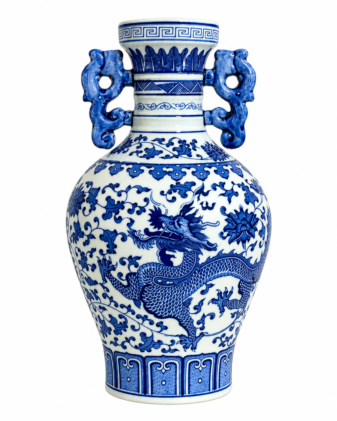 Dragon Crest Decorative Vase & Showpiece (Blue Pottery)