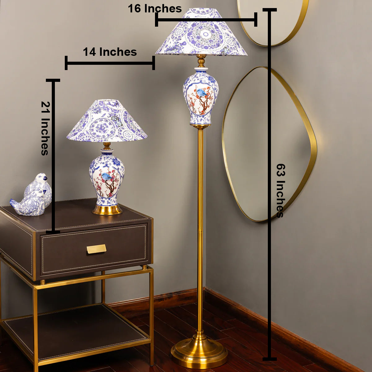Timeless Blue Porcelain Table Lamp and Floor Lamp Combo (Blue Pottery)