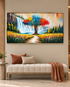 Waterfall of Colors 100% Hand Painted Wall Painting (With Golden Outer Floater Frame frame) (27.5x55 Inches)