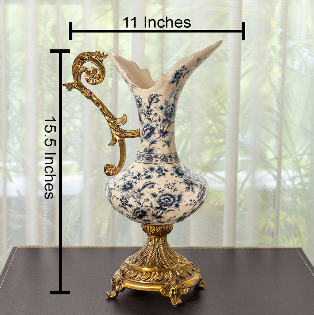Blue Symphony Decorative Vase & Items for Room Decoration (Blue Pottery)