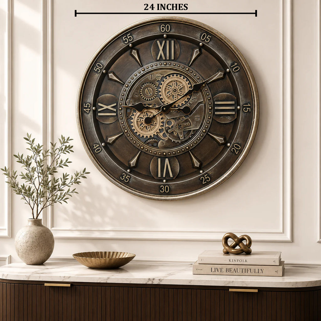 Cedar Hour Luxury Designer Silent Movement Wall Clocks for the Home With Moving Gear Mechanism Buy Wall Clock Online (Steel Body)