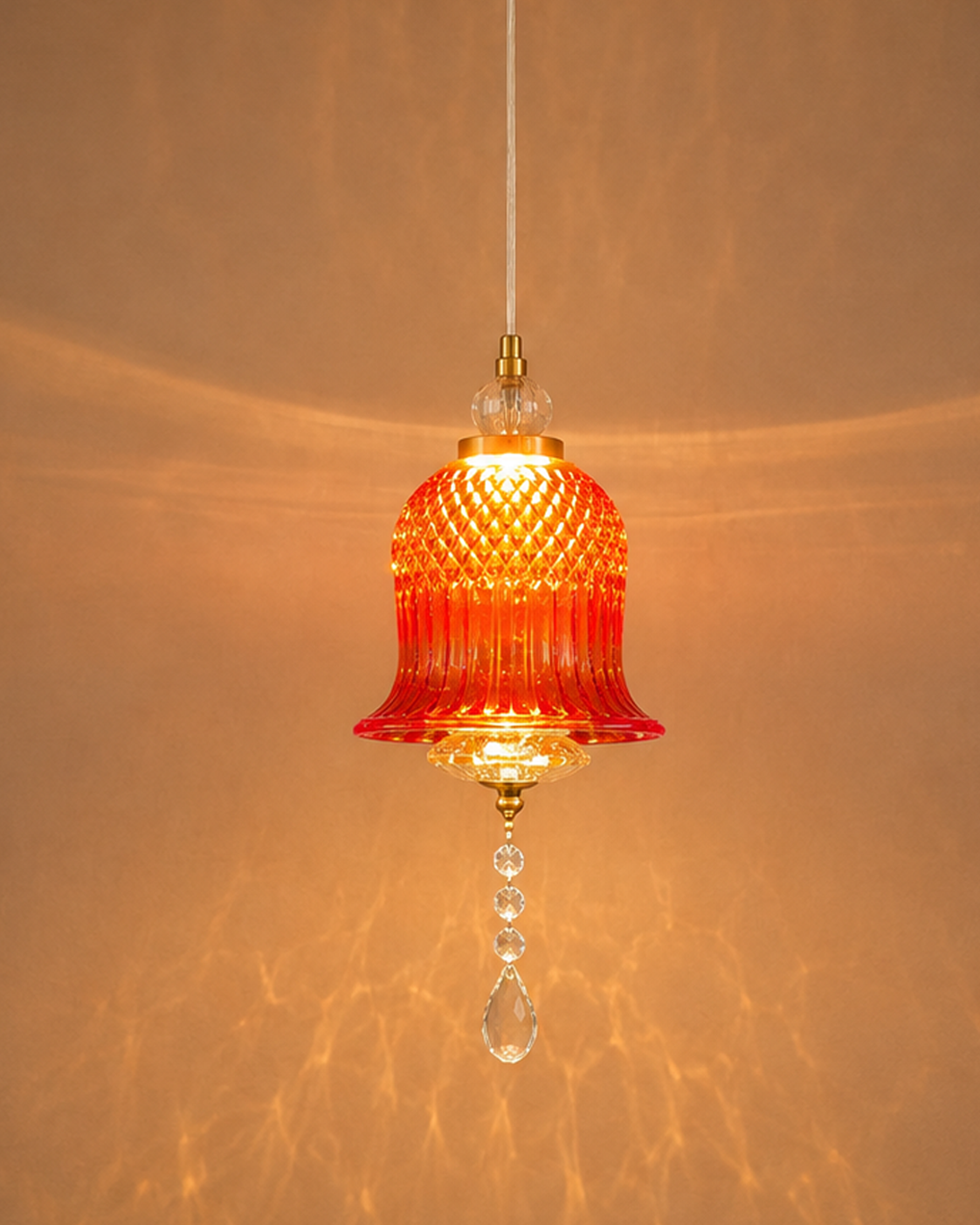 Crystal Bell Pendant Light For Living Room & Home Decoration item -Orange