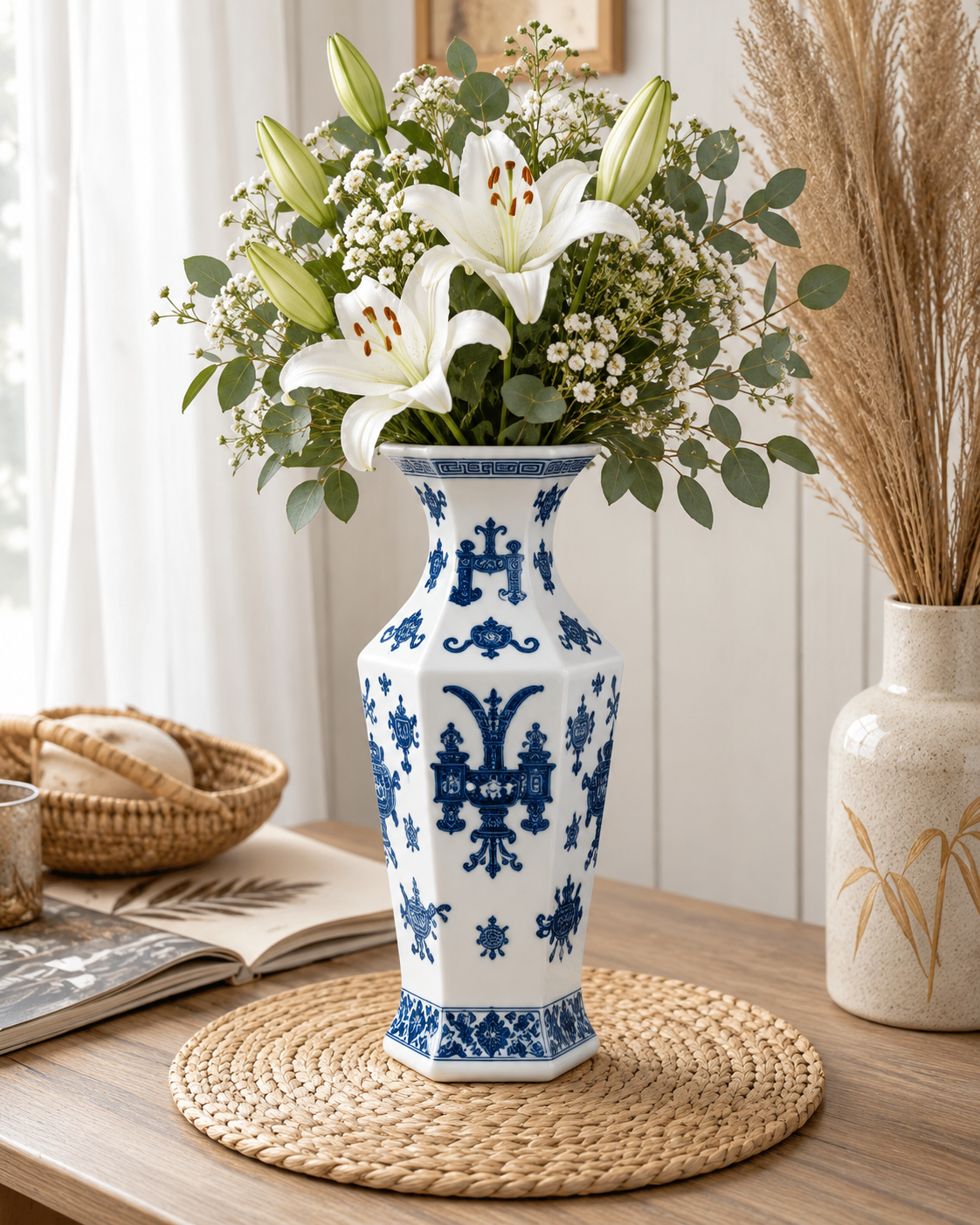 Scholar’s Treasures Decorative Vase & Showpiece for Home & Item for Home Decoration (Blue Pottery)