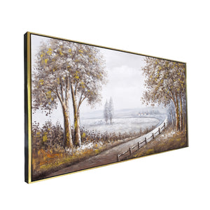 Winter Woodland Hand Paintings for Home (Comes With an Outer Floater Frame) (28x55 Inches)