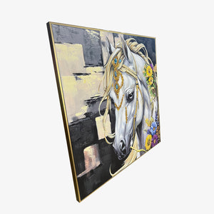 The Royal Equine Hand painting painting for home Wall (With Outer Floater Frame) (40x40 Inches)