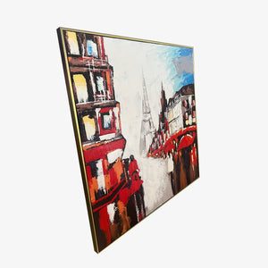 A Stroll in Paris 100% Hand Painted Wall Painting (With Outer Floater Frame) (40x40 Inches)