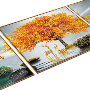 The Golden Glory Framed Crystal Glass Nature Painting - Set of 3 (B)