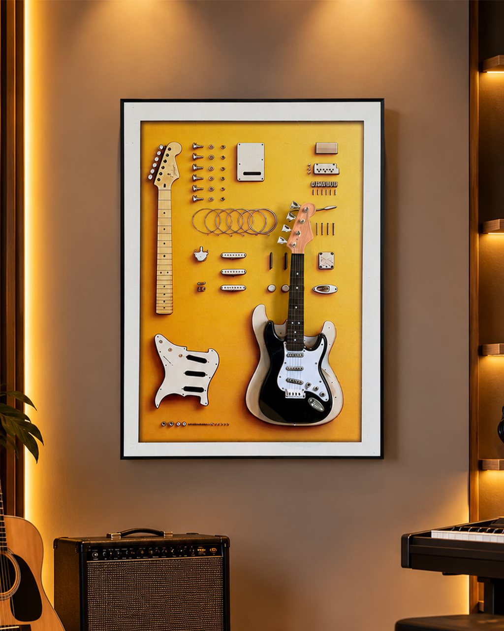 The Guitar Blueprint Pop Art Shadow Box & Wall Decoration Item