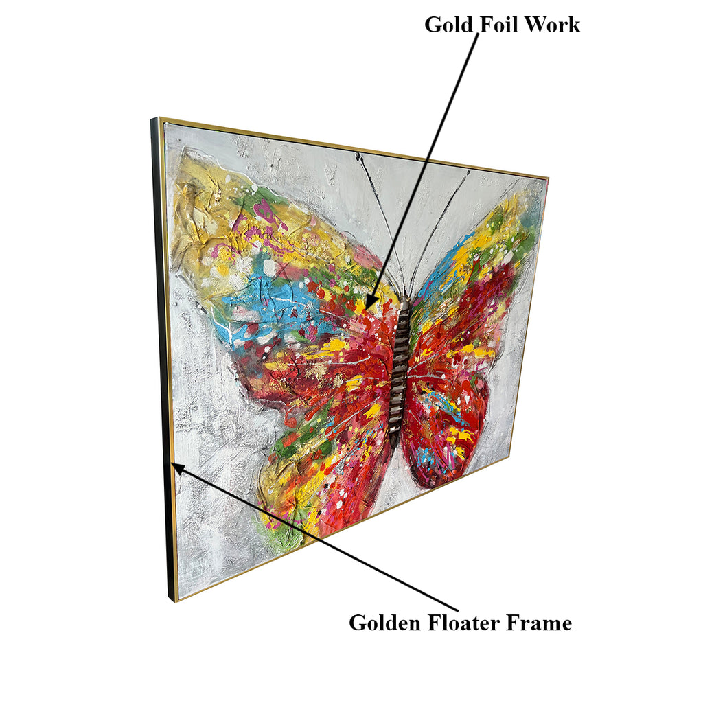 Colourful Butterfly 100% Hand Painted Wall Painting with Metal Work (outer Floater Frame )