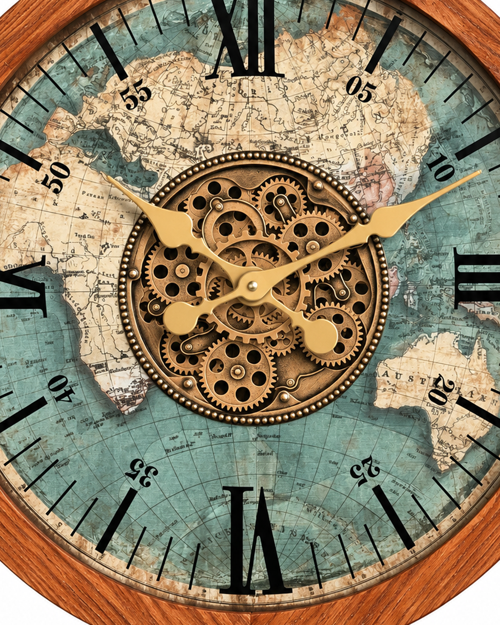 World Meridian Luxury Designer Silent Movement Wall Clock With Moving Gear Mechanism (Steel Body)