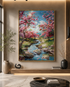 Cherry Blossom at Riverside Crystal Glass Art Wall Painting