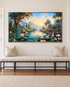 Peacock Valley 100% Hand Painted Wall Painting (With Golden Outer Floater Frame frame) (27.5x55 Inches)