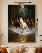 Seven Wild Horses in the Water Embossed Wall Painting for Home & Item for Wall Decoration ( 35.5 x 23.5 Inches )